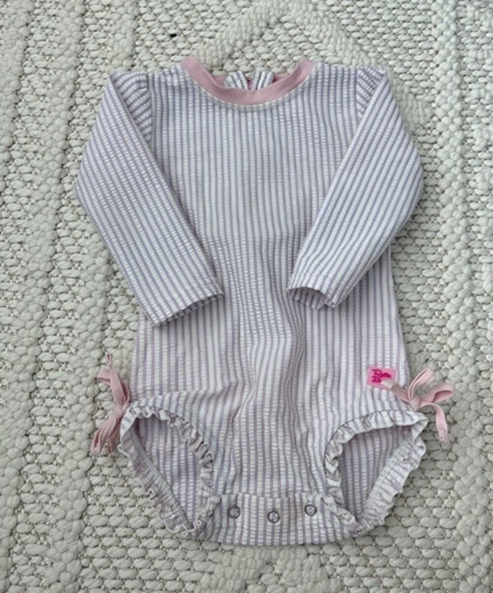 Baby Girl Ruffle Butts Seersucker Rashguard Swimsuit Size 12-18 Months